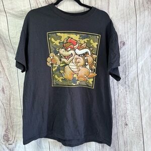 Super Mario Bros Mens Black Graphic T-Shirt with Bowser Design XL
